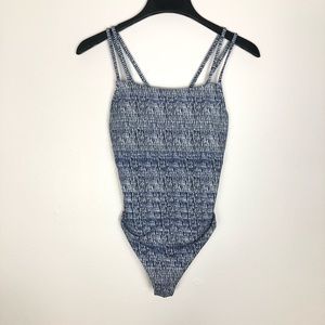LOFT Blue and White Smocked One-Piece Swimsuit
